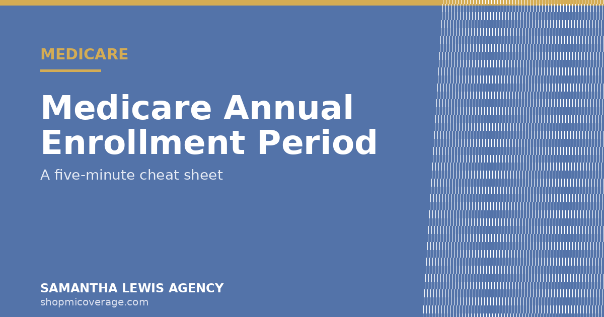 Samantha Lewis Agency — Medicare Annual Enrollment Period cheat sheet cover
